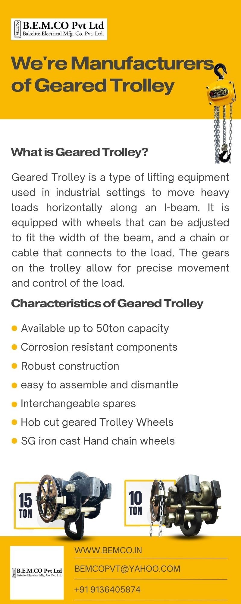Primary Details About Geared Trolley - Bemco